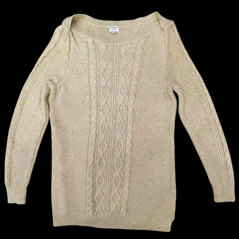 Crown & Ivy Gold Flecked Cable Knit Sweater